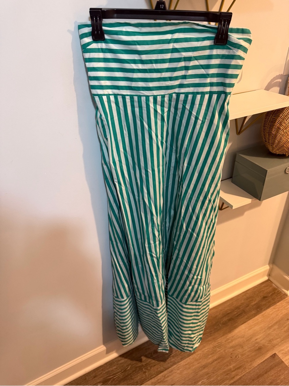 Striped Strapless Maxi Dress in Green and White